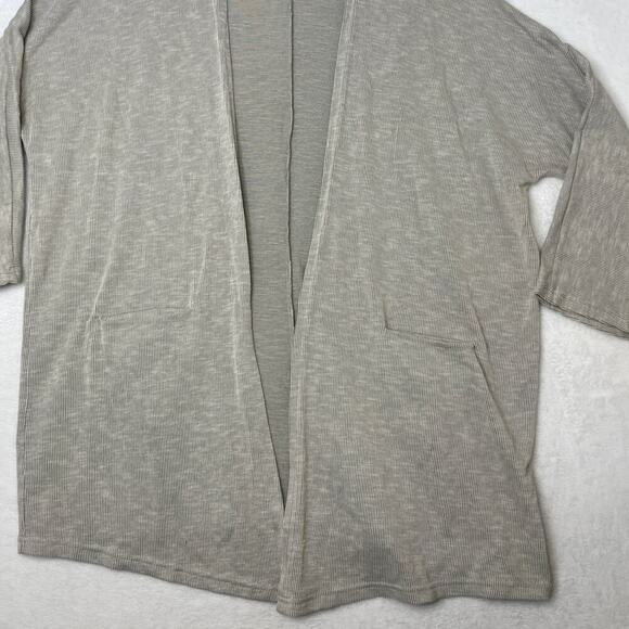 DONNI Anthropologie Gray Rib Knit Cotton Kimono Open Cardigan Robe Loungewear - Picture 2 of 5
